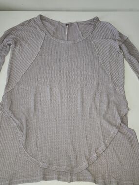 Free People Soft Taupe Waffle Knit Long Sleeve Top